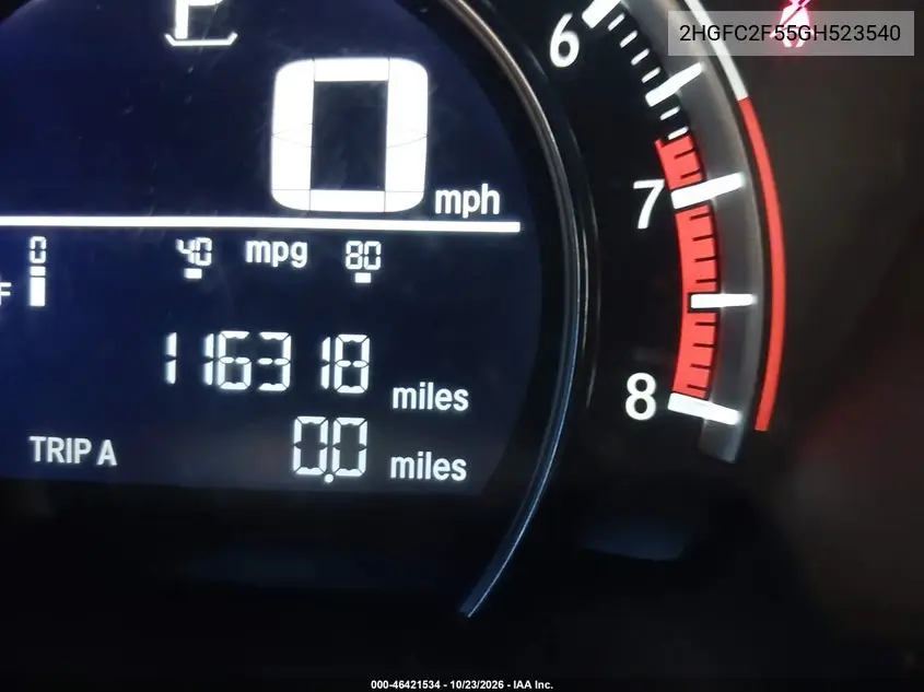 HONDA CIVIC 2016, VIN 2HGFC2F55GH523540