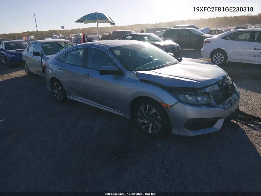 HONDA CIVIC 2016, VIN 19XFC2F81GE230318