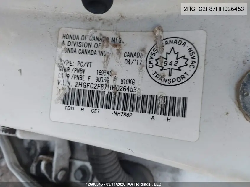 2017 HONDA CIVIC VIN 2HGFC2F87HH026453 — фото 17