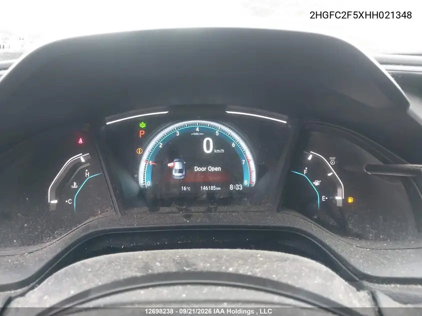 2017 HONDA CIVIC VIN 2HGFC2F5XHH021348 — фото 8