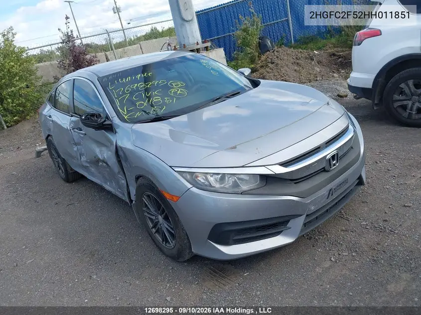 HONDA CIVIC 2017, VIN 2HGFC2F52HH011851