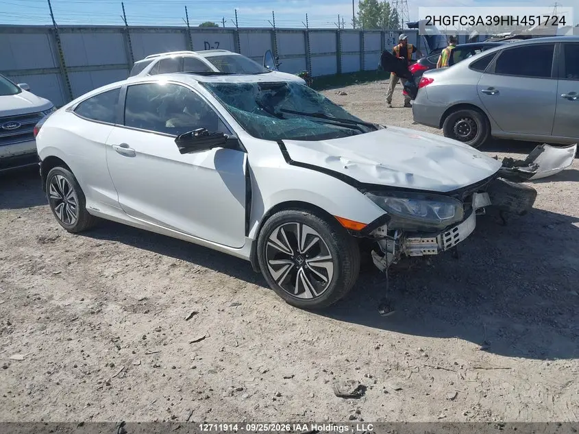 HONDA CIVIC 2017, VIN 2HGFC3A39HH451724
