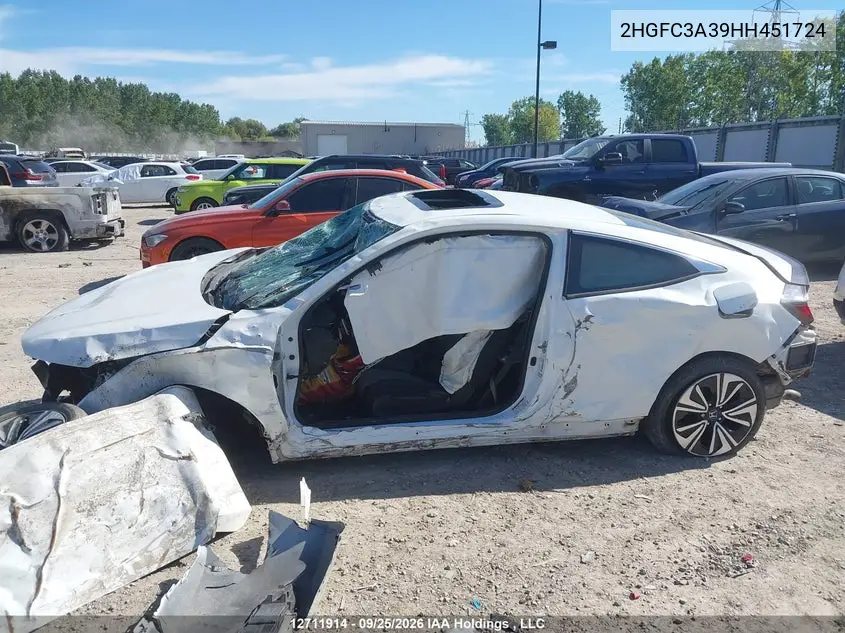 2017 HONDA CIVIC VIN 2HGFC3A39HH451724 — фото 14