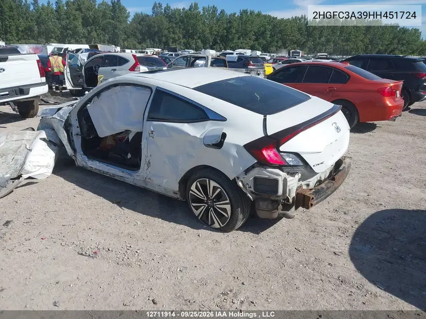 2017 HONDA CIVIC VIN 2HGFC3A39HH451724 — фото 3