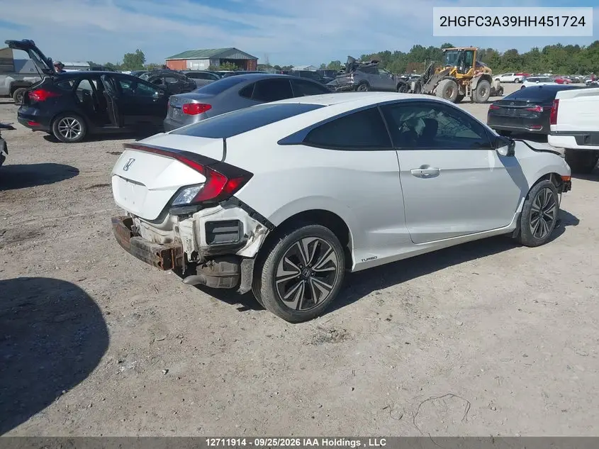 2017 HONDA CIVIC VIN 2HGFC3A39HH451724 — фото 4