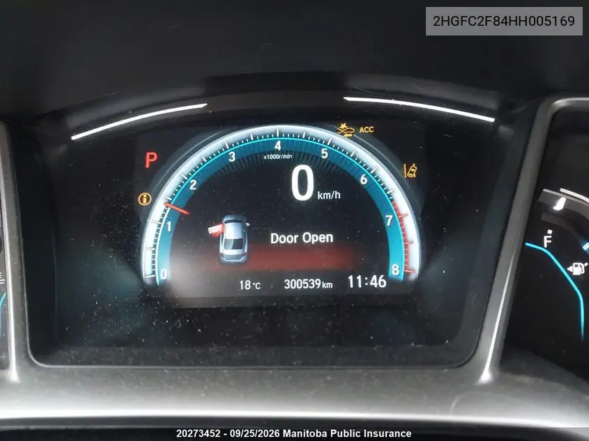 2017 HONDA CIVIC VIN 2HGFC2F84HH005169 — фото 8