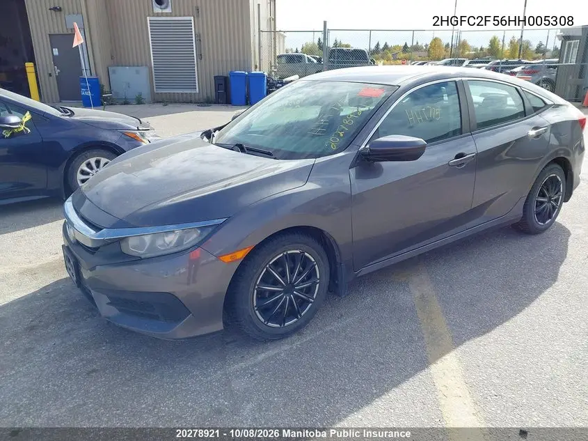 2017 HONDA CIVIC VIN 2HGFC2F56HH005308 — фото 2