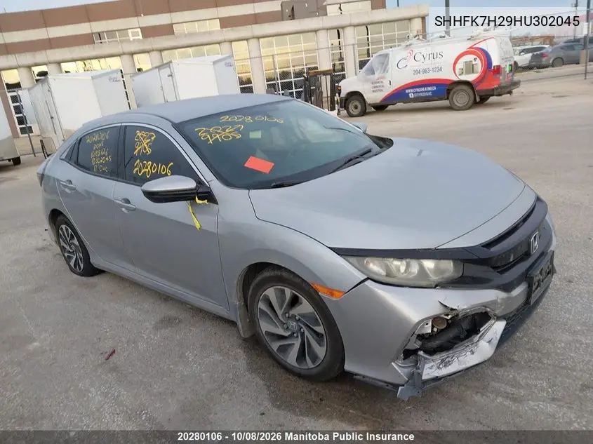 HONDA CIVIC 2017, VIN SHHFK7H29HU302045