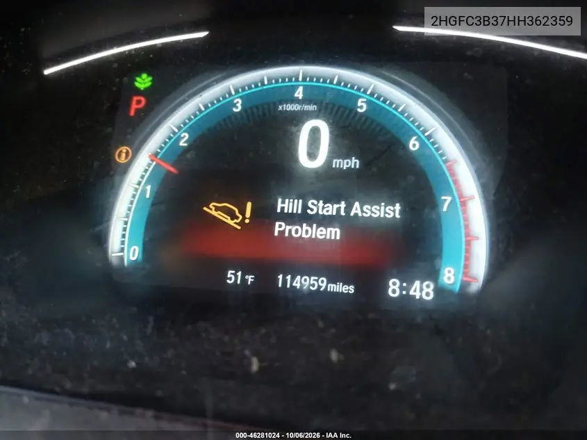 2017 HONDA CIVIC VIN 2HGFC3B37HH362359 — фото 15