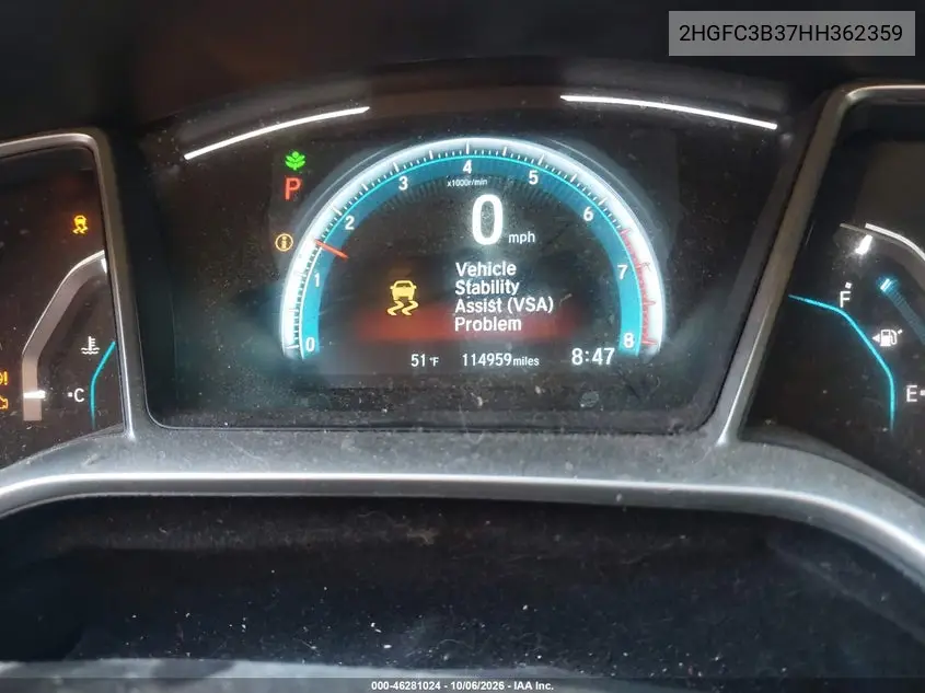 2017 HONDA CIVIC VIN 2HGFC3B37HH362359 — фото 7