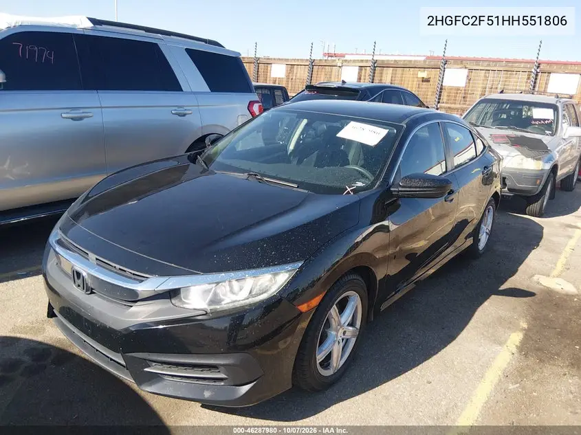 2017 HONDA CIVIC VIN 2HGFC2F51HH551806 — фото 2
