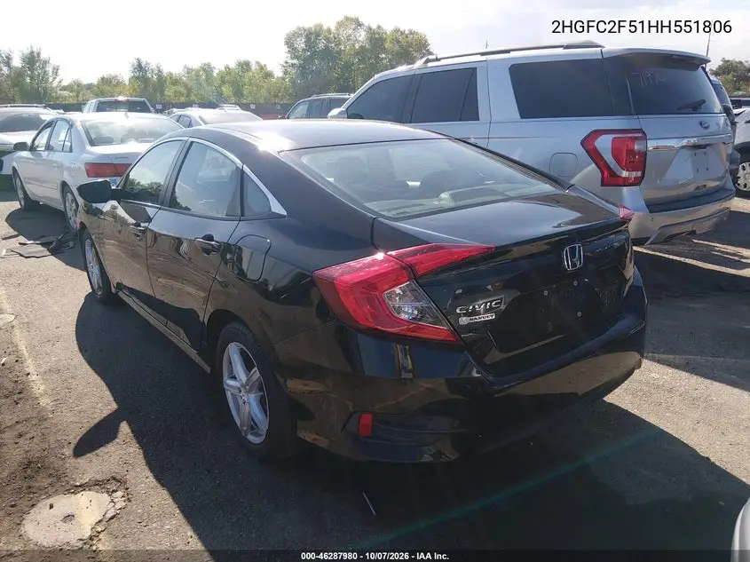 2017 HONDA CIVIC VIN 2HGFC2F51HH551806 — фото 3