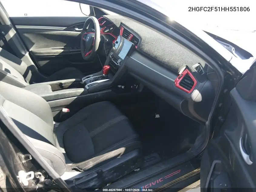2017 HONDA CIVIC VIN 2HGFC2F51HH551806 — фото 5