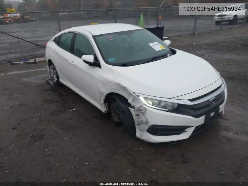 HONDA CIVIC 2017, VIN 19XFC2F54HE215934