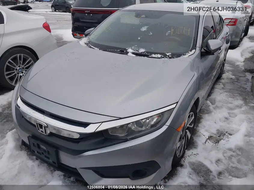 2018 HONDA CIVIC VIN 2HGFC2F64JH036331 — фото 2