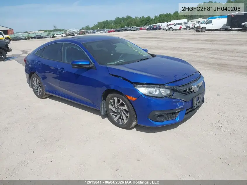 HONDA CIVIC 2018, VIN 2HGFC2F81JH040208
