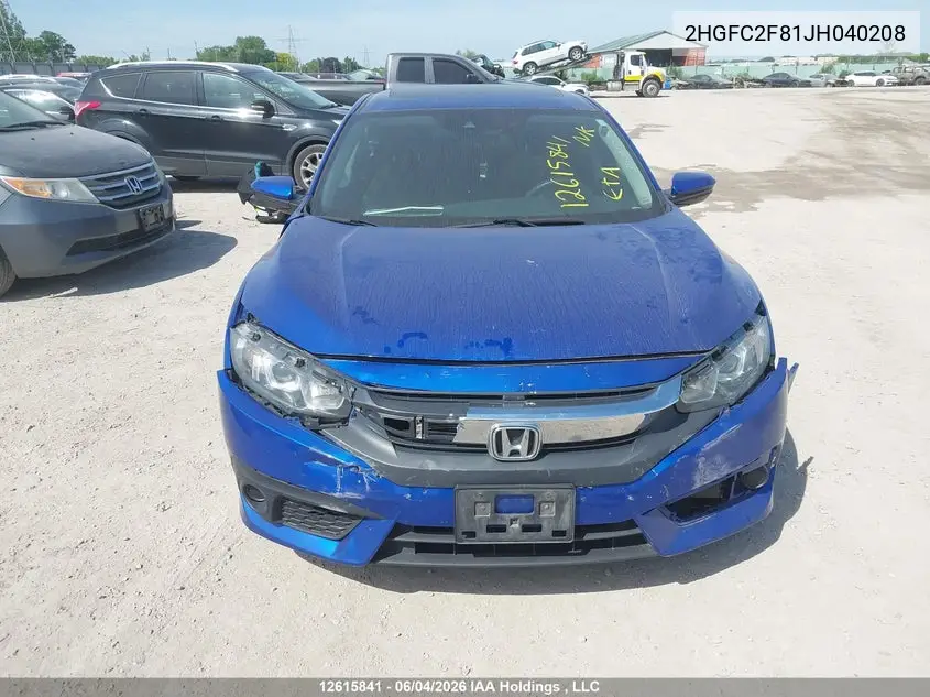 2018 HONDA CIVIC VIN 2HGFC2F81JH040208 — фото 11