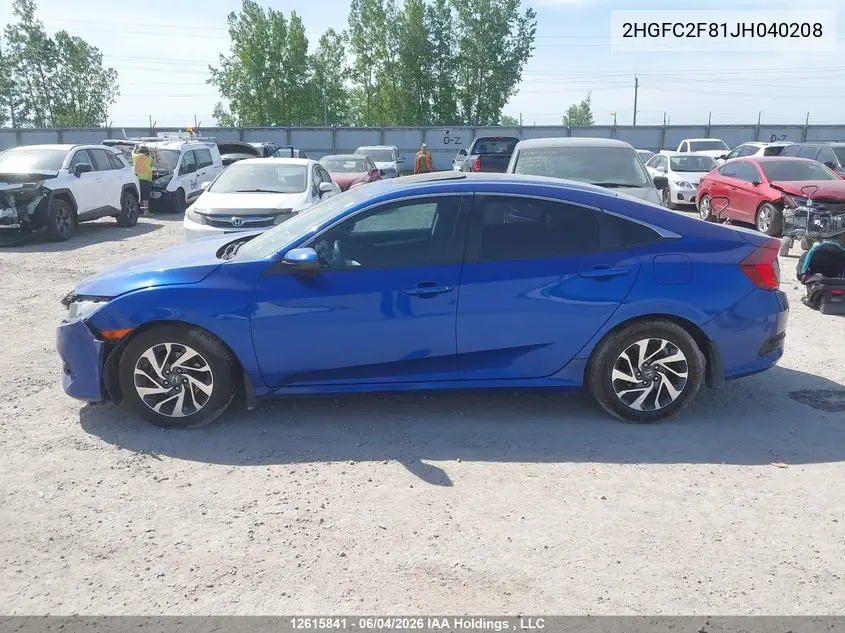 2018 HONDA CIVIC VIN 2HGFC2F81JH040208 — фото 13