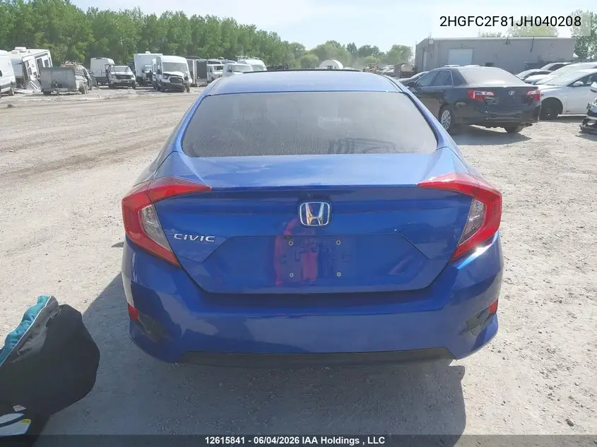 2018 HONDA CIVIC VIN 2HGFC2F81JH040208 — фото 15