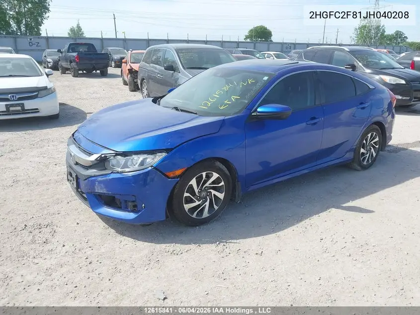 2018 HONDA CIVIC VIN 2HGFC2F81JH040208 — фото 2