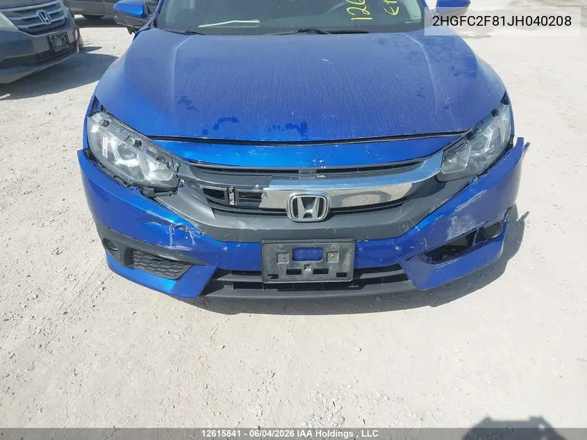 2018 HONDA CIVIC VIN 2HGFC2F81JH040208 — фото 6