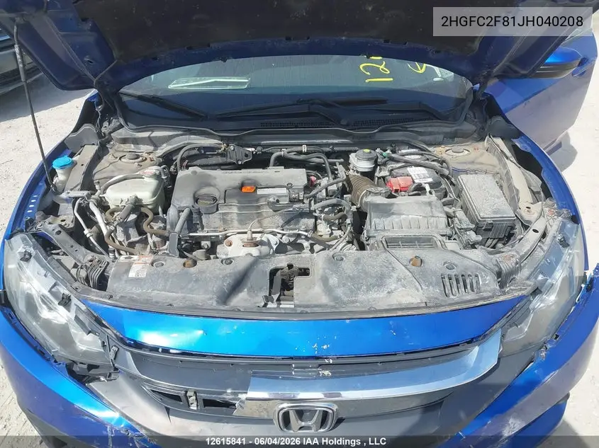 2018 HONDA CIVIC VIN 2HGFC2F81JH040208 — фото 9