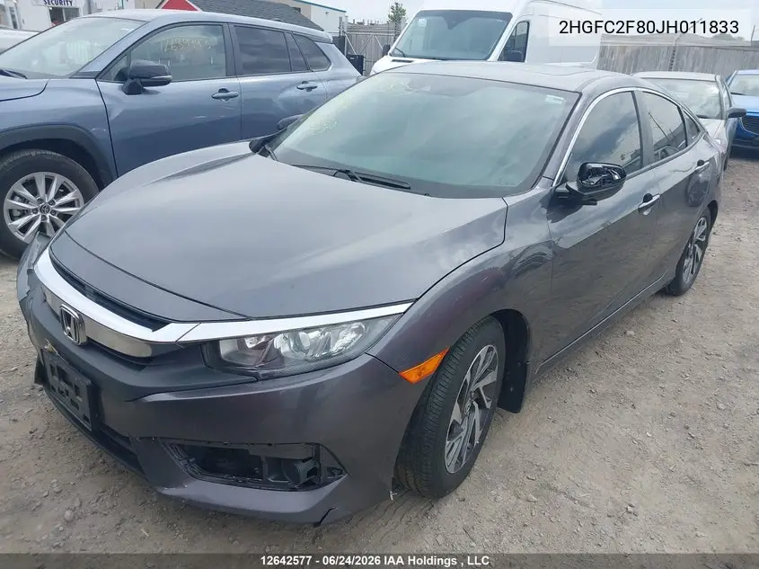 2018 HONDA CIVIC VIN 2HGFC2F80JH011833 — фото 2