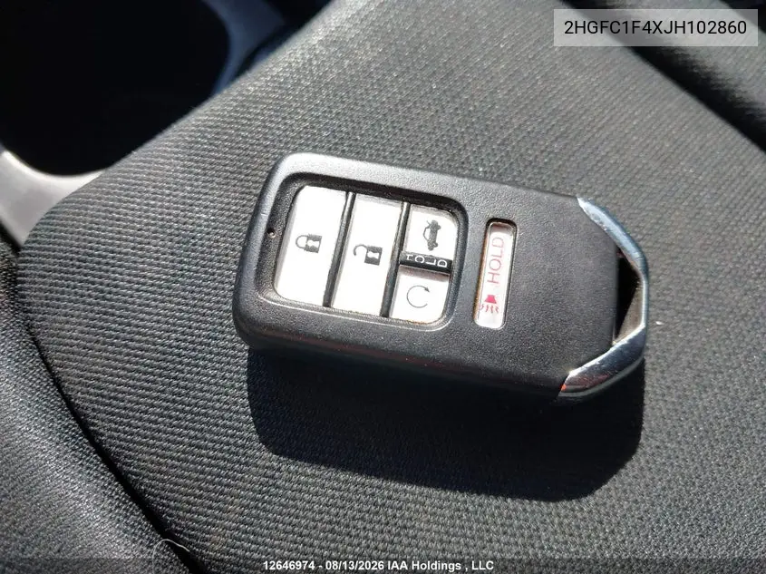 2018 HONDA CIVIC VIN 2HGFC1F4XJH102860 — фото 10