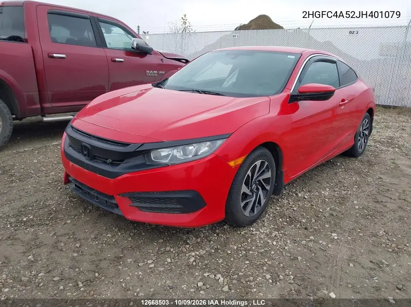 2018 HONDA CIVIC VIN 2HGFC4A52JH401079 — фото 2