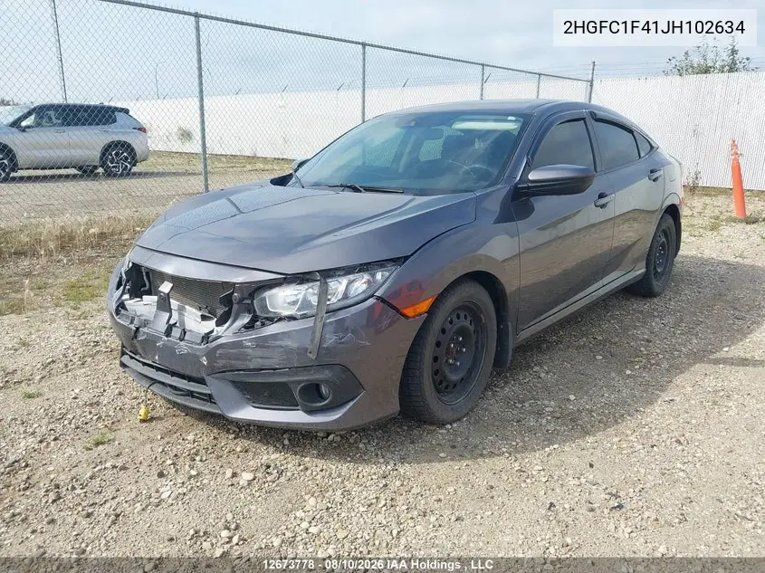 2018 HONDA CIVIC VIN 2HGFC1F41JH102634 — фото 2