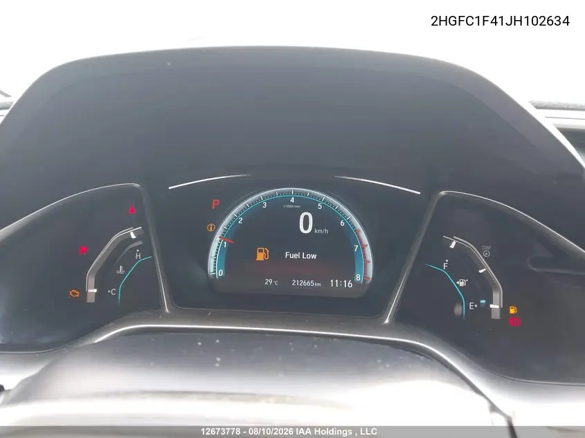 2018 HONDA CIVIC VIN 2HGFC1F41JH102634 — фото 7