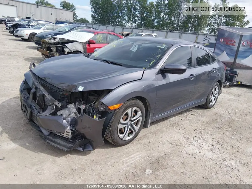 2018 HONDA CIVIC VIN 2HGFC2F52JH005022 — фото 2