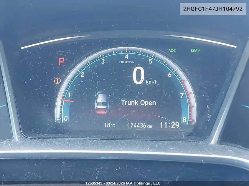 2018 HONDA CIVIC VIN 2HGFC1F47JH104792 — фото 16