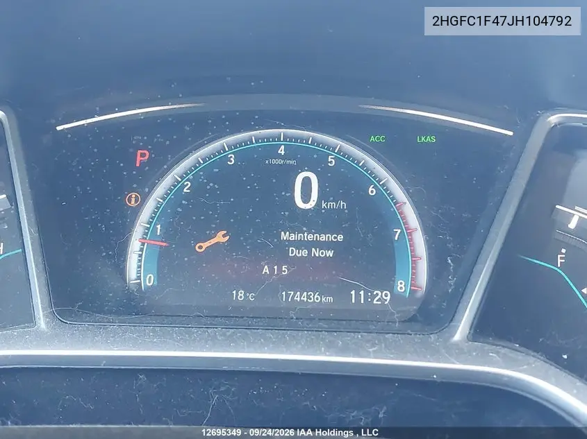 2018 HONDA CIVIC VIN 2HGFC1F47JH104792 — фото 7