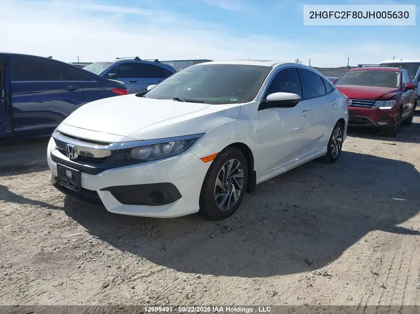 2018 HONDA CIVIC VIN 2HGFC2F80JH005630 — фото 2