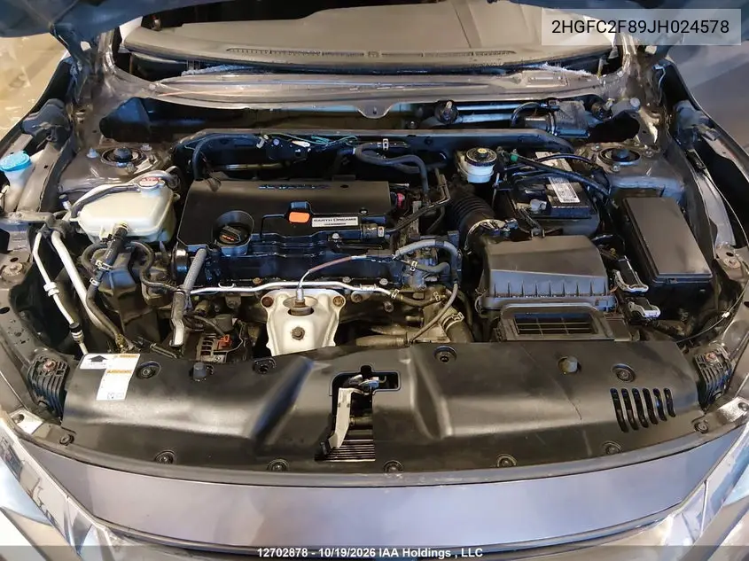 2018 HONDA CIVIC VIN 2HGFC2F89JH024578 — фото 10