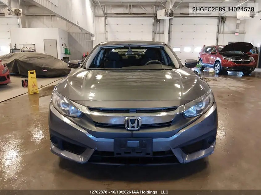2018 HONDA CIVIC VIN 2HGFC2F89JH024578 — фото 13