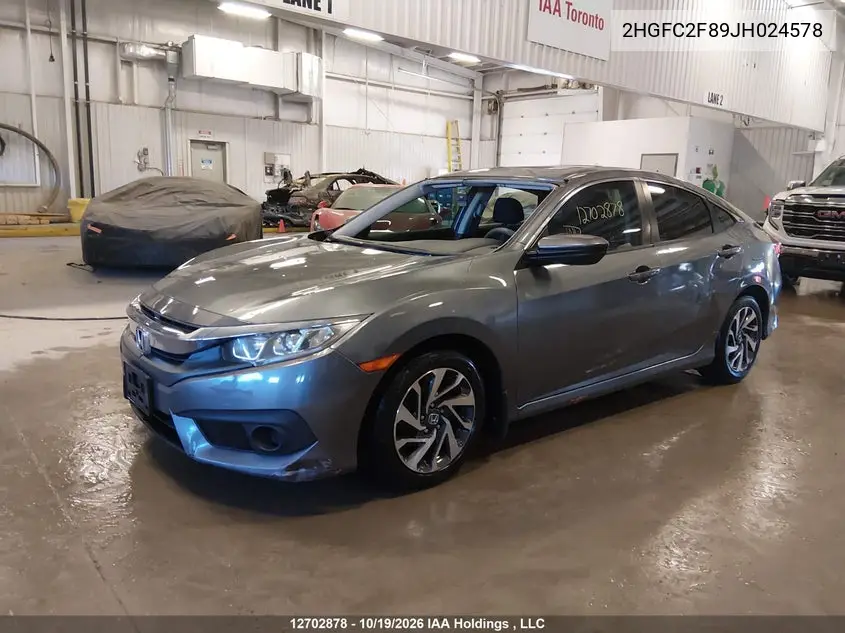 2018 HONDA CIVIC VIN 2HGFC2F89JH024578 — фото 2