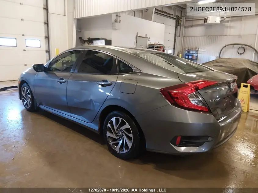 2018 HONDA CIVIC VIN 2HGFC2F89JH024578 — фото 3