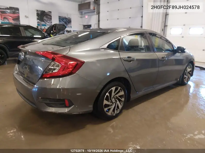 2018 HONDA CIVIC VIN 2HGFC2F89JH024578 — фото 4