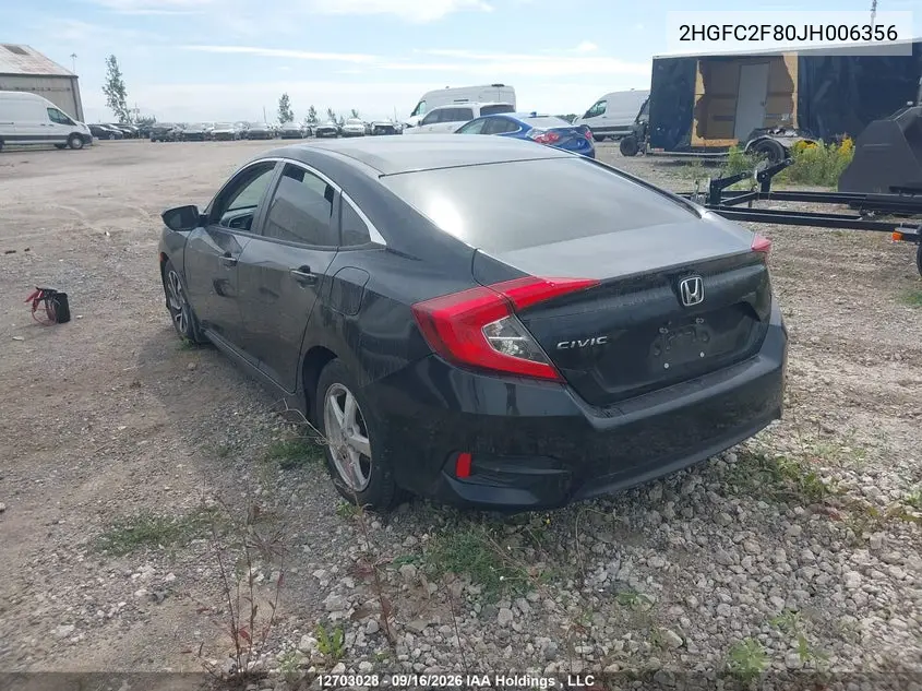 2018 HONDA CIVIC VIN 2HGFC2F80JH006356 — фото 3