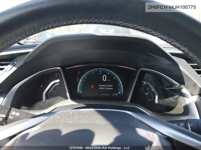 2018 HONDA CIVIC VIN 2HGFC1F94JH100775 — фото 7