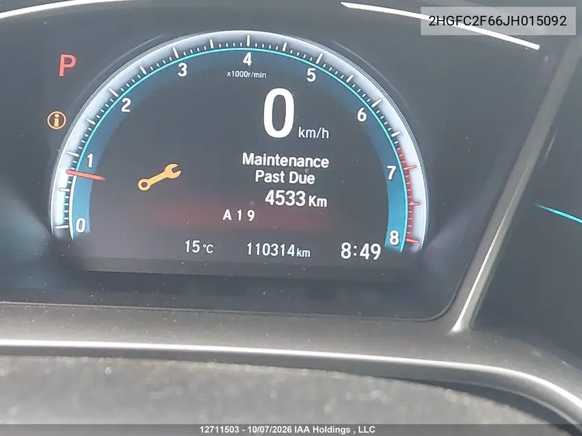 2018 HONDA CIVIC VIN 2HGFC2F66JH015092 — фото 15