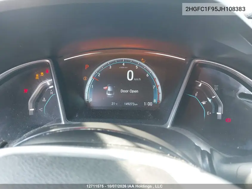 2018 HONDA CIVIC VIN 2HGFC1F95JH108383 — фото 7