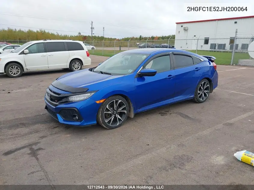 2018 HONDA CIVIC VIN 2HGFC1E52JH200064 — фото 2