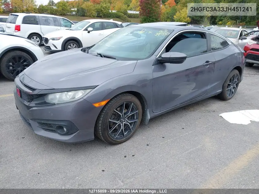 2018 HONDA CIVIC VIN 2HGFC3A33JH451241 — фото 2