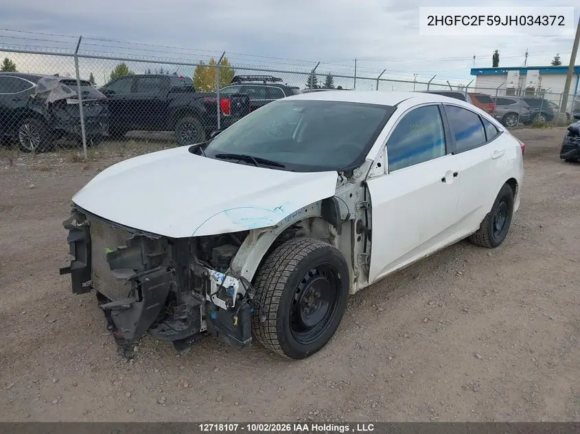 2018 HONDA CIVIC VIN 2HGFC2F59JH034372 — фото 2