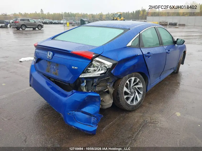 2018 HONDA CIVIC VIN 2HGFC2F6XJH018402 — фото 6