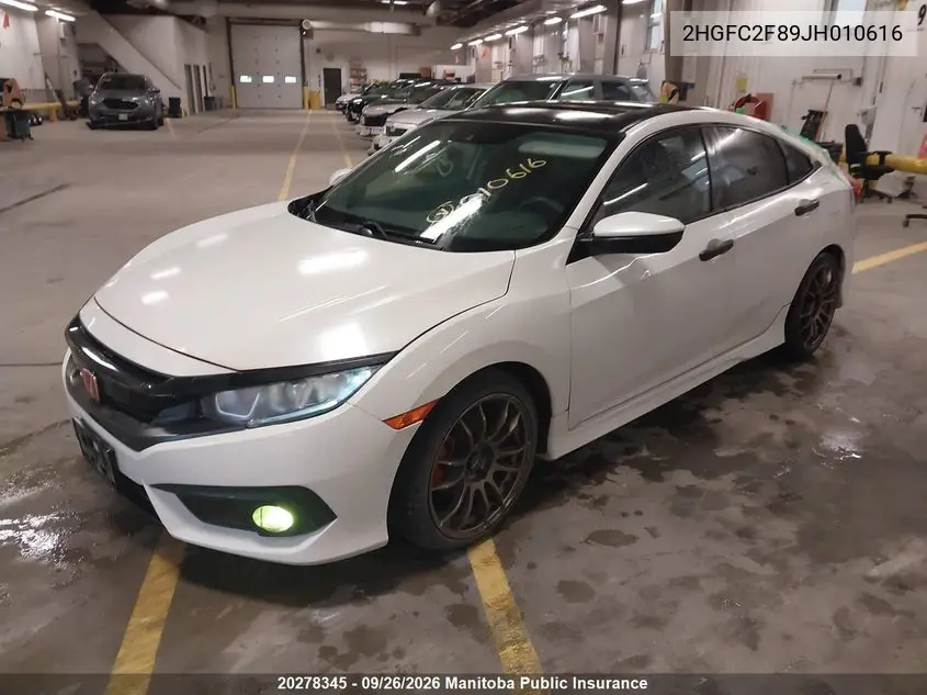 2018 HONDA CIVIC VIN 2HGFC2F89JH010616 — фото 2