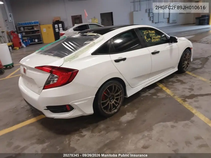 2018 HONDA CIVIC VIN 2HGFC2F89JH010616 — фото 4